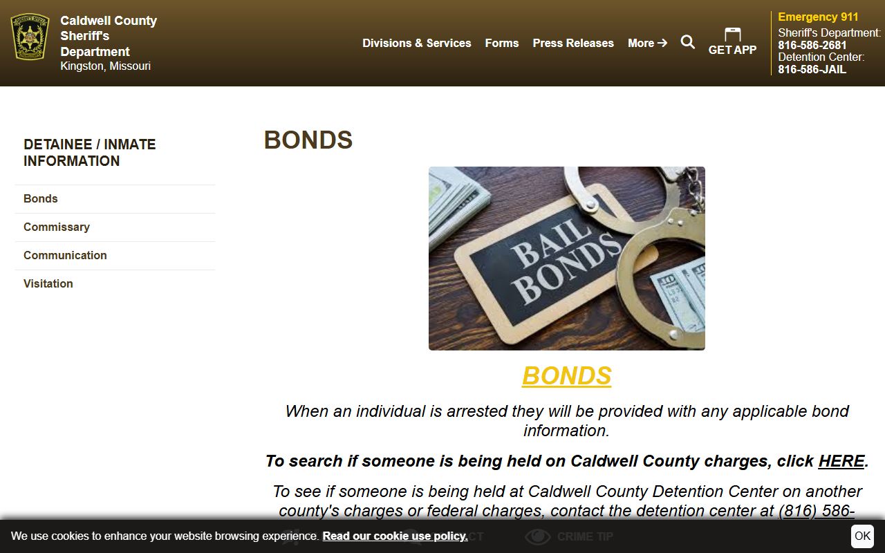Caldwell bond instructions for Carroll County court records after arrest