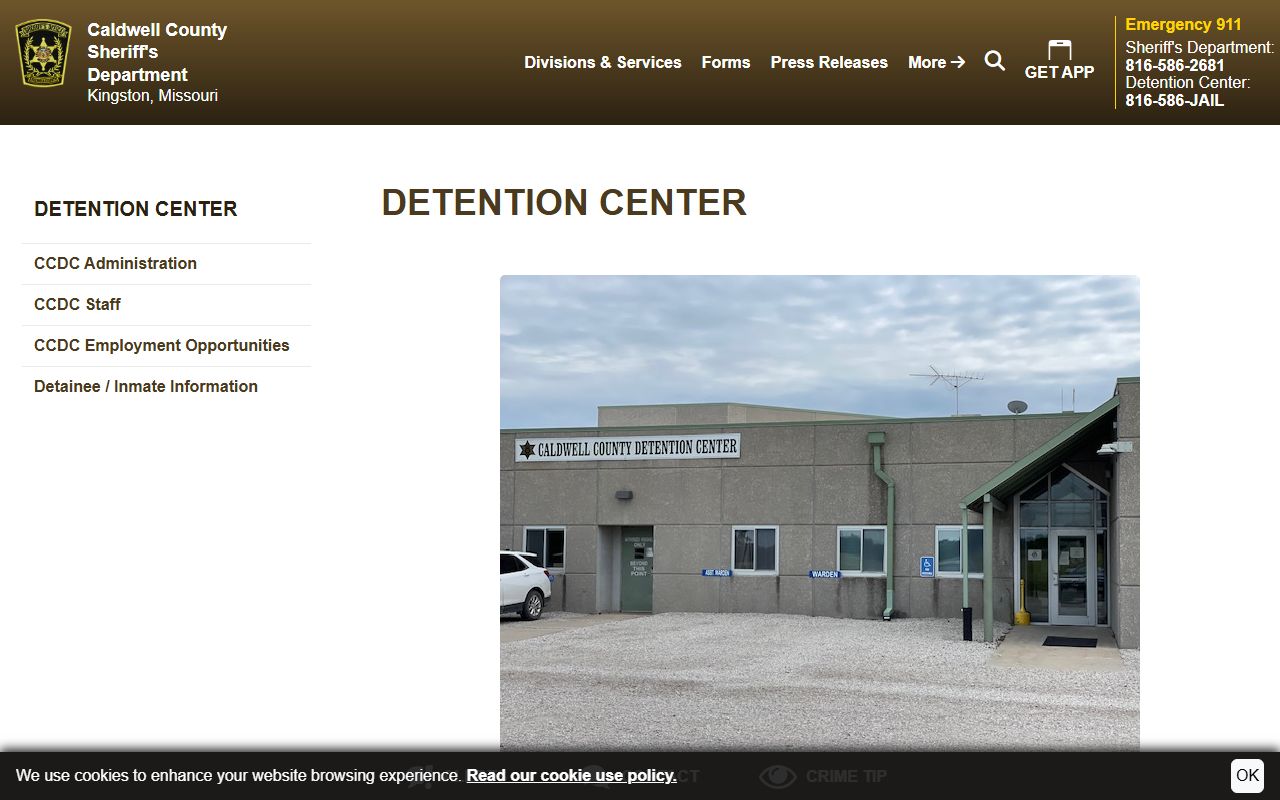 Caldwell County Detention Center inmate records facility page for Carroll County