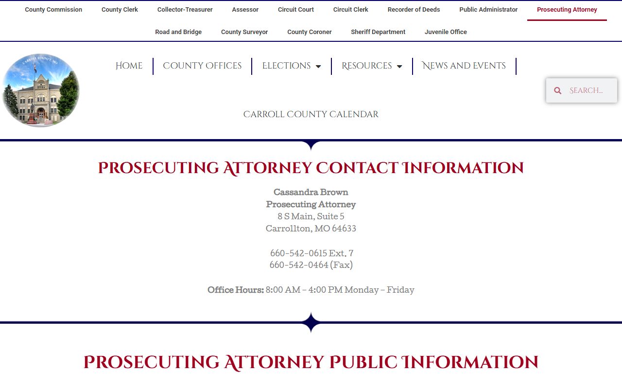 Carroll County prosecutor page for court records after a jail arrest